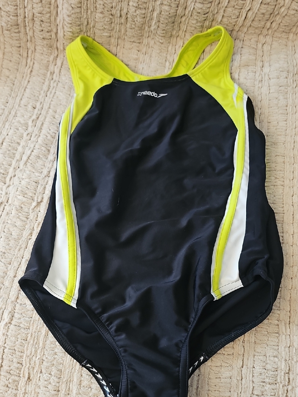Speedo Black, Neon Yellow and White Racerback One-Piece Swim Suit